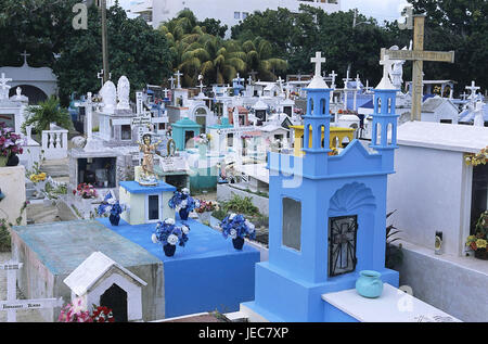 Mexico, peninsula Yucatan, Valladolid, cemetery, tombs, Central America, destination, place of interest, culture, faith, religion, Christianity, tomb, crosses, closely, close, deserted, Stock Photo