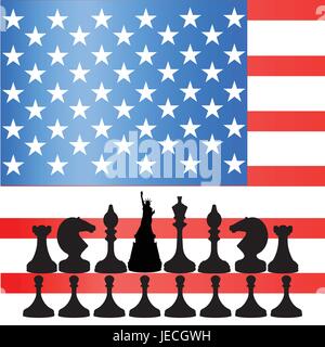 The concept of a political game. United states on the world oren. Queen is a freedom. Stock Vector