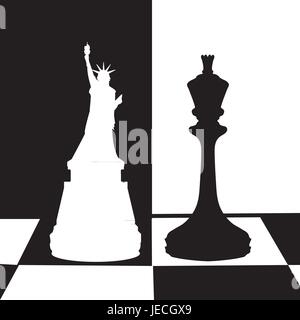 The concept of a political game. United States and Russia. Illustration for your design. Chess strategy. Political fights and battles on the world ore Stock Vector