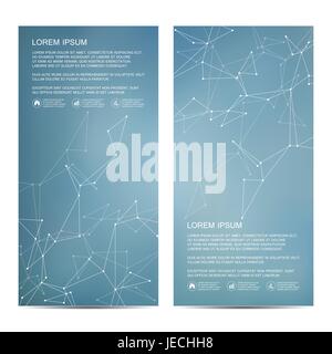 2 of modern vertical scientific banners. Molecular structure of DNA and neurons. Geometric abstract background. Medicine, science, technology, business and website templates. Vector illustration Stock Vector