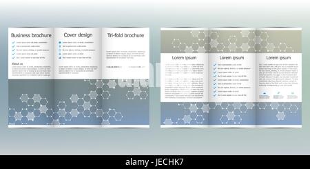 Tri-fold brochure template with hexagonal background. Vector illustration. Stock Vector
