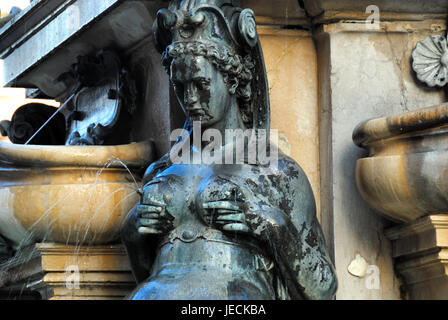 Bologna, Italy. Detail of the Fountain of Neptune (Italian: Fontana di Nettuno) is a monumental civic fountain located in the eponymous square, Piazza del Nettuno, next to Piazza Maggiore. The fountain is called The Giant (Italian : Il Gigante) by the Bolognese people. Stock Photo