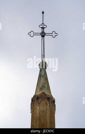 Travel to Provence, France - Cross on spire of tower of franciscan medieval Monastere de Cimiez in Nice city Stock Photo