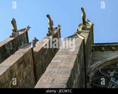 Travel to Occitanie, France - gargoyles on wall of Basilica of Saints Nazarius and Celsus (Eglise Saint-Nazaire de Carcassonne, Basilique Saint Nazair Stock Photo