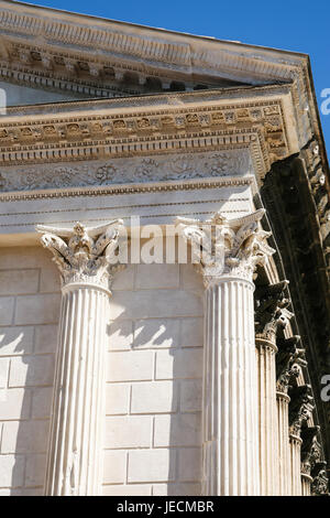 Travel to Provence, France - wall of Maison Carree ancient Roman temple in Nimes city Stock Photo
