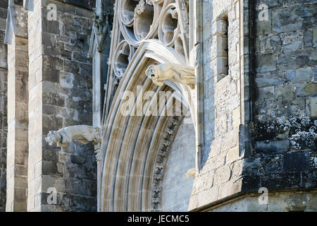Travel to Occitanie, France - portal of Basilica of Saints Nazarius and Celsus (Eglise Saint-Nazaire de Carcassonne, Basilique Saint Nazaire) in Cite  Stock Photo