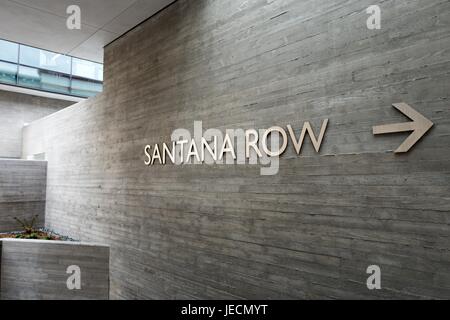 Signage in Santana Row, an upscale outdoor shopping mall in the Silicon Valley town of San Jose, California, April 7, 2017. Stock Photo