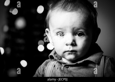 Baby boy portrait in black and white at six months old Stock Photo