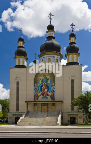 Canada, Manitoba, Winnipeg, church Holy Trinity, facade, wall painting, Stock Photo