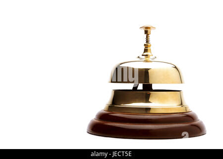 Reception desk, bell, hotel reception, reception, customer's bell, bell, service bell, golden, ring, ring, bell button, signal device, signal, bell signal, acoustically, attention, service, after-sales service, staff, service, inside, object photography, Frei's plate, Stock Photo