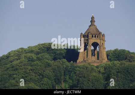 Germany, North Rhine-Westphalia, Porta Westfalica, imperial Wilhelm's monument, wood, Teutoburger wood, mountain Wittekinds, place of interest, structure, historically, imperial monument, statue, monument, mountain, Stock Photo