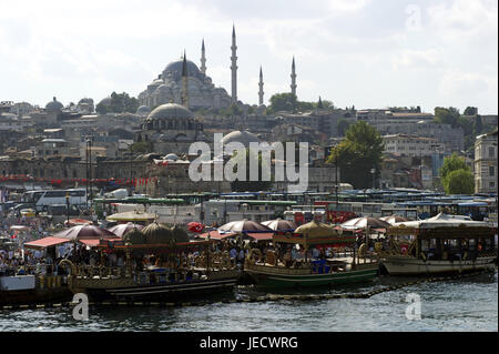 Turkey, Istanbul, part of town of Eminou, fish restaurants on the shore of the Golden Horn, Stock Photo
