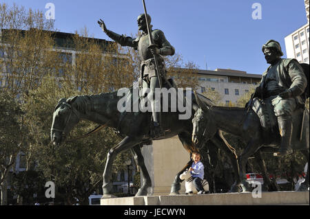 Spain, Madrid, plaza de Espana, statue, Don Quixote and Sancho Panza, Stock Photo