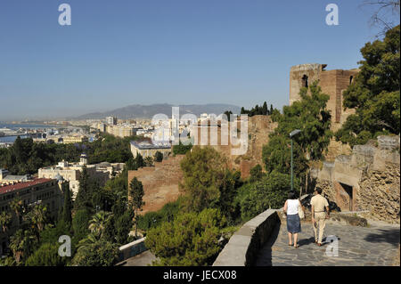 Spain, Malaga, Castillo de Gibralfaro with view about the town, Stock Photo