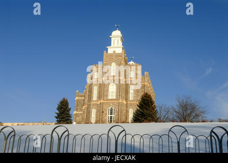 The Logan Temple of the Church of Jesus Christ of Latter-day Saints is located in Logan, Utah. This temple was started in 1877 and was completed in 18 Stock Photo