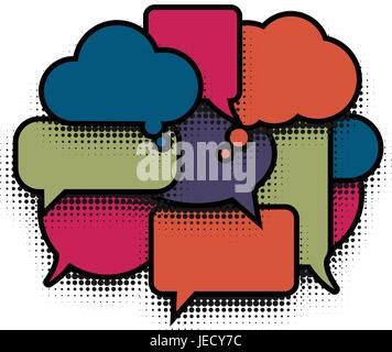 Comic bubble pop art colorful cloud. Comics speech balloons icons collection on white background, dialogue boxes signs set,dialog frames vector illust Stock Vector