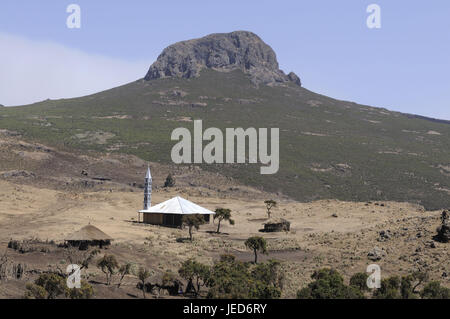 Mountain landscape, mosque, Sanetti plateau, Bale mountains, Ethiopia, Stock Photo