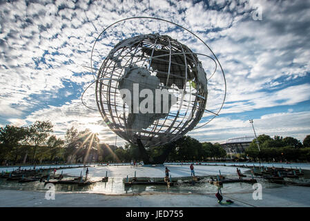 New York City, New York, USA. 17th Aug, 2016. The iconic Unisphere, Flushing Meadow Park during sunset. The Unisphere was constructed for the 1964-65 World's Fair and remains an icon to this day. Credit: Sachelle Babbar/ZUMA Wire/Alamy Live News Stock Photo