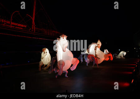 Cutty-sark, London, UK. 23rd June, 2017. FierS à Cheval from French opening night the XTRAX/GDIF International Showcase of Outdoor Arts 2017. Credit: See Li/Alamy Live News Stock Photo