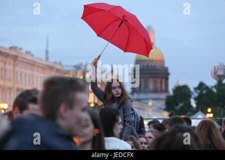 St. Petersburg, Russia. 23rd June, 2017. People celebrate the Scarlet Sails festivities marking school graduation in St. Petersburg, Russia, June 23, 2017. Credit: Irina Motina/Xinhua/Alamy Live News Stock Photo