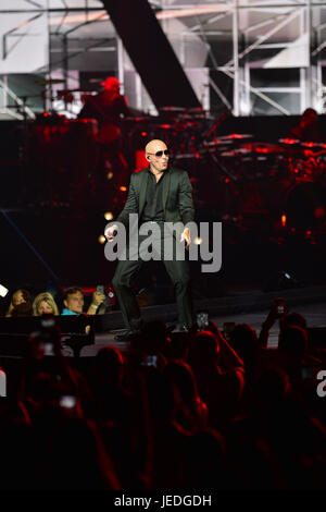 MIAMI, FL - JUNE 23: Pitbull performs live onstage at AmericanAirlines Arena on June 23, 2017 in Miami, Florida. Credit: MPI10 / MediaPunch Stock Photo