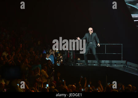 MIAMI, FL - JUNE 23: Pitbull performs live onstage at AmericanAirlines Arena on June 23, 2017 in Miami, Florida. Credit: MPI10 / MediaPunch Stock Photo