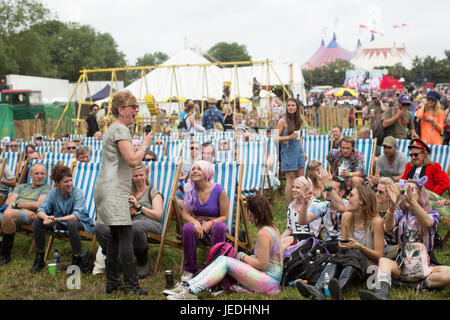 Glastonbury, UK. 24th June, 2017. A general view of the festival site on Day 2 (Saturday) of the 2017 Glastonbury Festival at Worthy Farm in Somerset. Photo date: Saturday, June 24, 2017. Credit: Roger Garfield/Alamy Live News Stock Photo