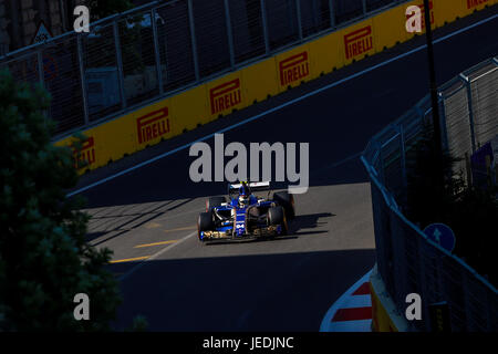 Baku, Azerbaijan. 24th June, 2017. Pascal Wehrlein of Germany driving the (94) Sauber F1 Team on track during final practice for the Azerbaijan Formula One Grand Prix at Baku City Circuit on June 24, 2017 in Baku, Azerbaijan. Credit: Aziz Karimov/Alamy Live News Credit: Aziz Karimov/Alamy Live News Stock Photo