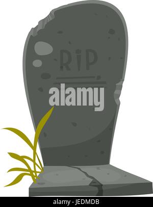 Cartoon Tombstone With RIP Illustration of a funny cartoon halloween tombstone for graveyard landscape with rest in peace inscription Stock Vector
