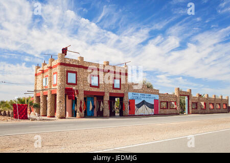 Rug carpet shop at the roadside in Morocco Stock Photo