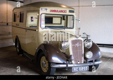 Ambulance at Bletchley Park house and grounds England wartime ambulance used in the Imitation game war secret place garage Austin 8 old style famous Stock Photo