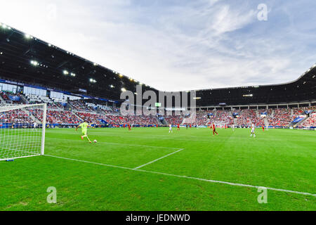 TYCHY, POLAND - JUNE 21, 2017: UEFA European Under-21 Championship  match group C between Czech Republic - Italy 3:1. Aerial view of the stadium. Stock Photo