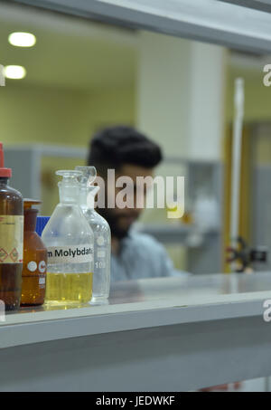 Student working in a chemical lab Stock Photo