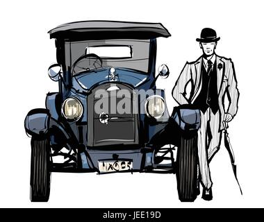 Vintage blue car  - vector illustration Stock Vector