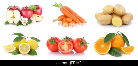 Fruits and vegetables collection apples oranges vegetable food isolated on a white background Stock Photo