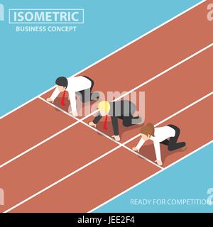 Business People at Starting Line of Racetrack and Ready to Race, Business Competition Concept Stock Vector