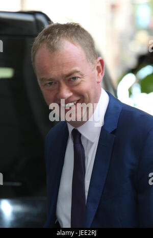 Tim Farron MP Leader of the Liberal Democrats attends the BBC Andrew Marr Show at the BBC Studios in London, 30th Apr 2017 Stock Photo