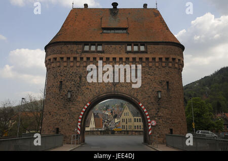 Town gate, mountain Milten, the Main, Lower Franconia, Bavaria, Germany, Stock Photo