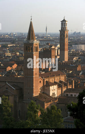 Italy, Veneto, Verona, Santa Anastasia and Torre dei Lamberti, Stock Photo