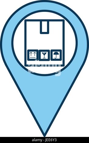 Simple icon of a cardboard box with a location pin indicating its ...