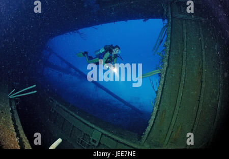 Diver, ship wreck 'Hilma of Hooker', the Caribbean, Stock Photo