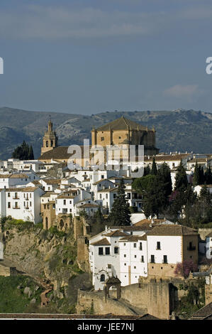 Town view, church Santa Maria la mayor, Old Town, Ronda, Andalusia, Spain, Stock Photo