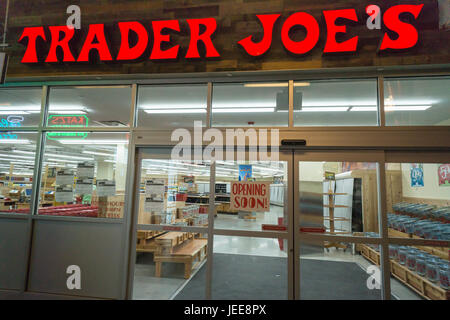 Soon to open Trader Joe's next to the newly opened Dekalb Market Hall located in Downtown Brooklyn in New York on Sunday, June 18, 2017. Located in the basement of the City Point building the 20,000 square foot food hall hosts 40 vendors ranging from ethnic treats to the first ever outpost of Katz's Delicatessen. With not a chain restaurant in sight the food hall boasts all local vendors. (© Richard B. Levine) Stock Photo