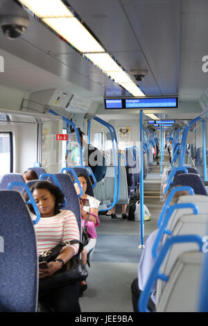 London Thameslink: Interior of a new Series 700 Siemens train recently introduced on London's Thameslink rail network Stock Photo