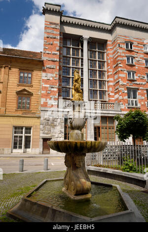 Neptune fountain by Janez Kumersteiner 1675 at SAZU Geographical Museum across from the National and University Library of Slovenia Ljubljana Stock Photo