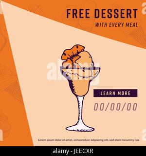 Greeting card with glass and free desert text Stock Vector