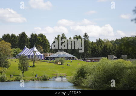 Loveliest castle in the world Leeds Castle in Kent England surrounded with beautiful woods, lake and land for recreation. Bird show with trained Owl Stock Photo