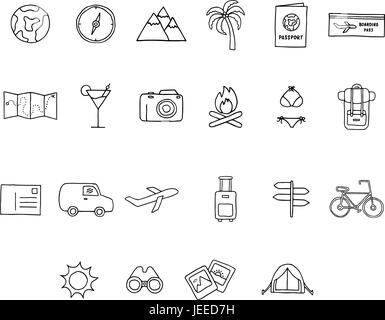 Vector icon set of vacation trip Stock Vector