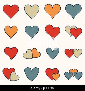 Heart shape icons against white background Stock Vector