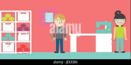 Tailors standing in tailor shop Stock Vector